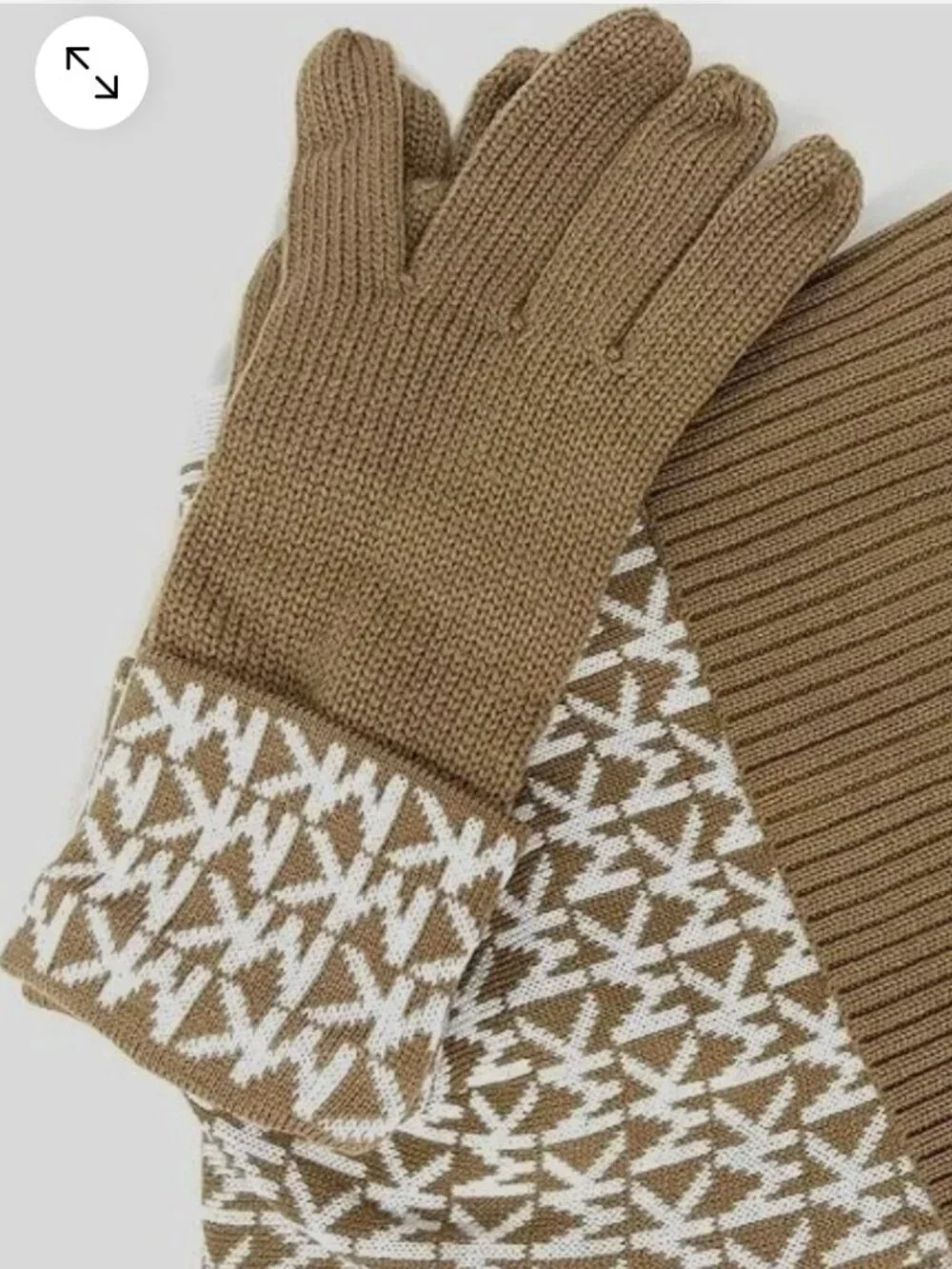Michael Kors MK Monogram Hat Scarf & Gloves Set – Brown & White – NWT